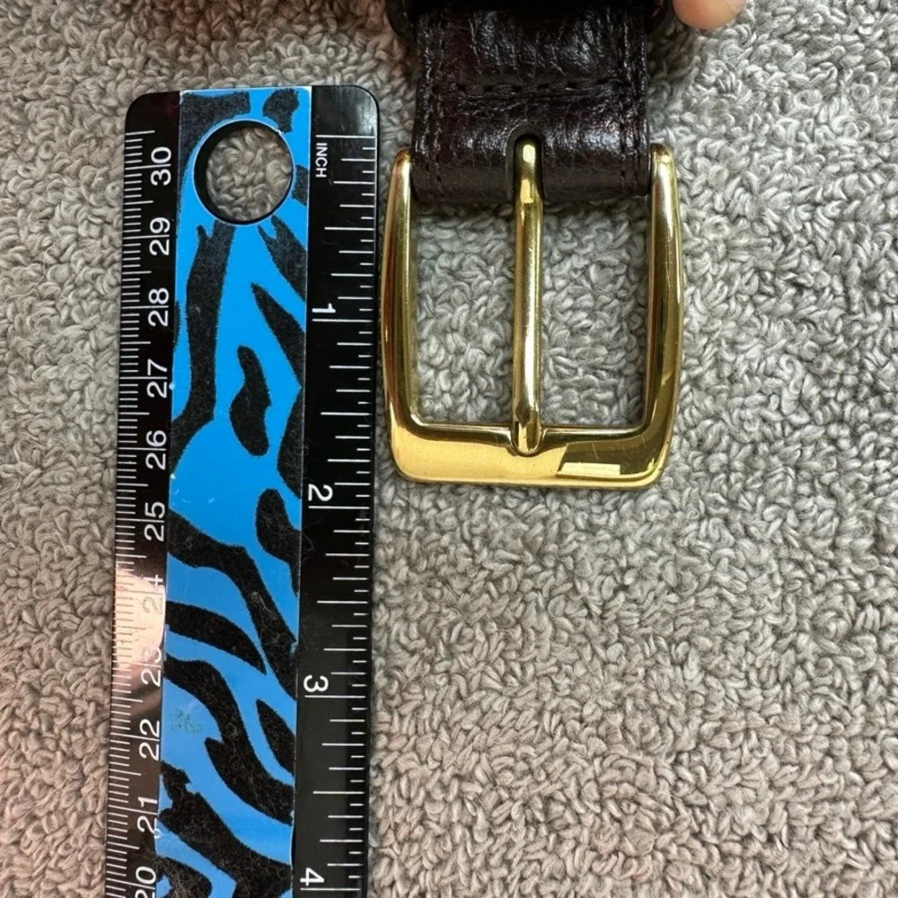 Cole Haan Mens Brown Pebbled Leather Belt Gold Buckle Size 38 A37779 Dress Belt